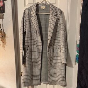 MELLODAY Cream and Black Plaid Trench Coat